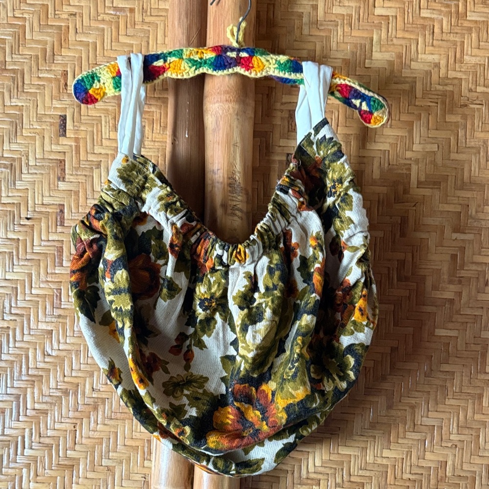 Vintage 70s Handmade Floral Tote Bag Large